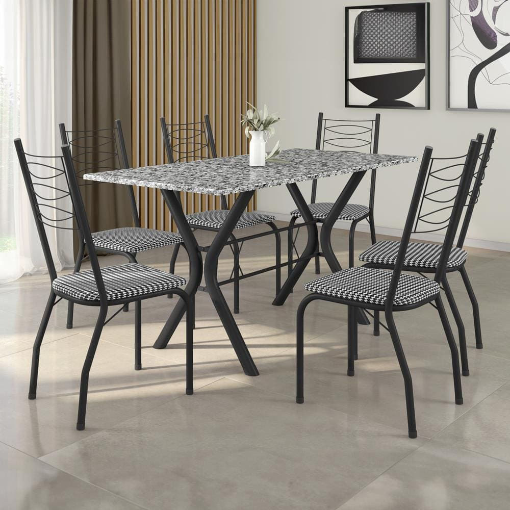 Conjunto de Mesa Retangular Miami Fabone com 6 Cadeiras Estofadas Preto