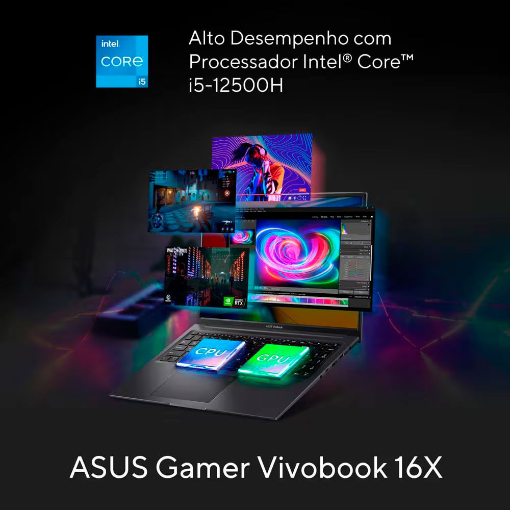 Notebook Gamer RTX2050 com Processador Intel Core i5 Asus Preto / Bivolt