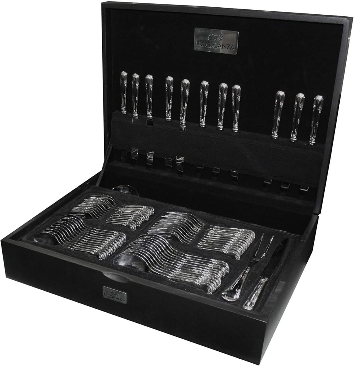 KIT FRACALANZA FAQUEIRO LOUVRE 130 PEÇAS 18/10 3,0MM COM FRISO OURO EM AÇO INOX E