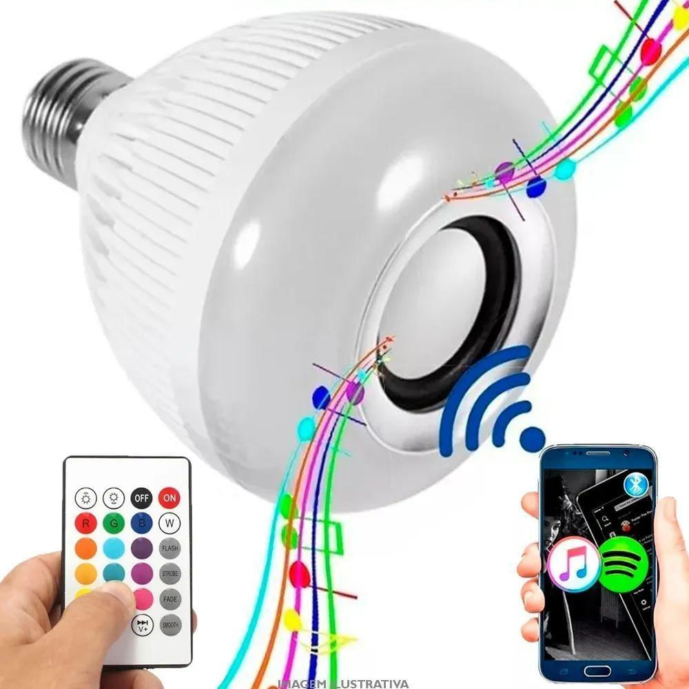 Lâmpada Musical Caixa Som 12w Bluetooth Luz Led Rgb