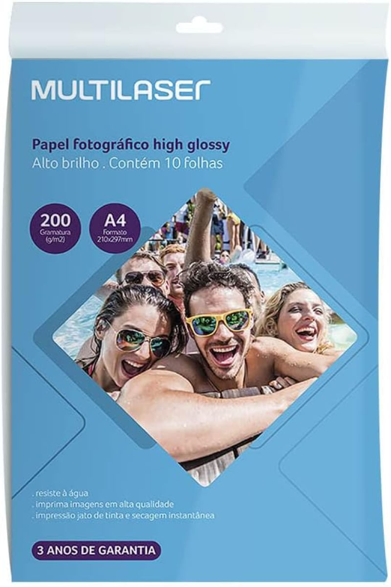 Papel Fotográfico Multilaser A4 200G /M2 C/ 10 Folhas Branco PE011