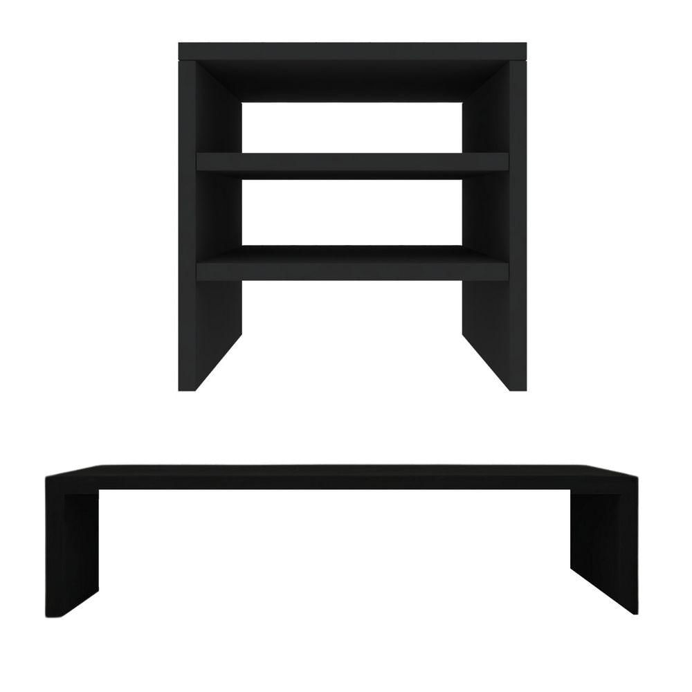 Kit Suporte De Mesa Monitor E Escaninho Organizador Preto