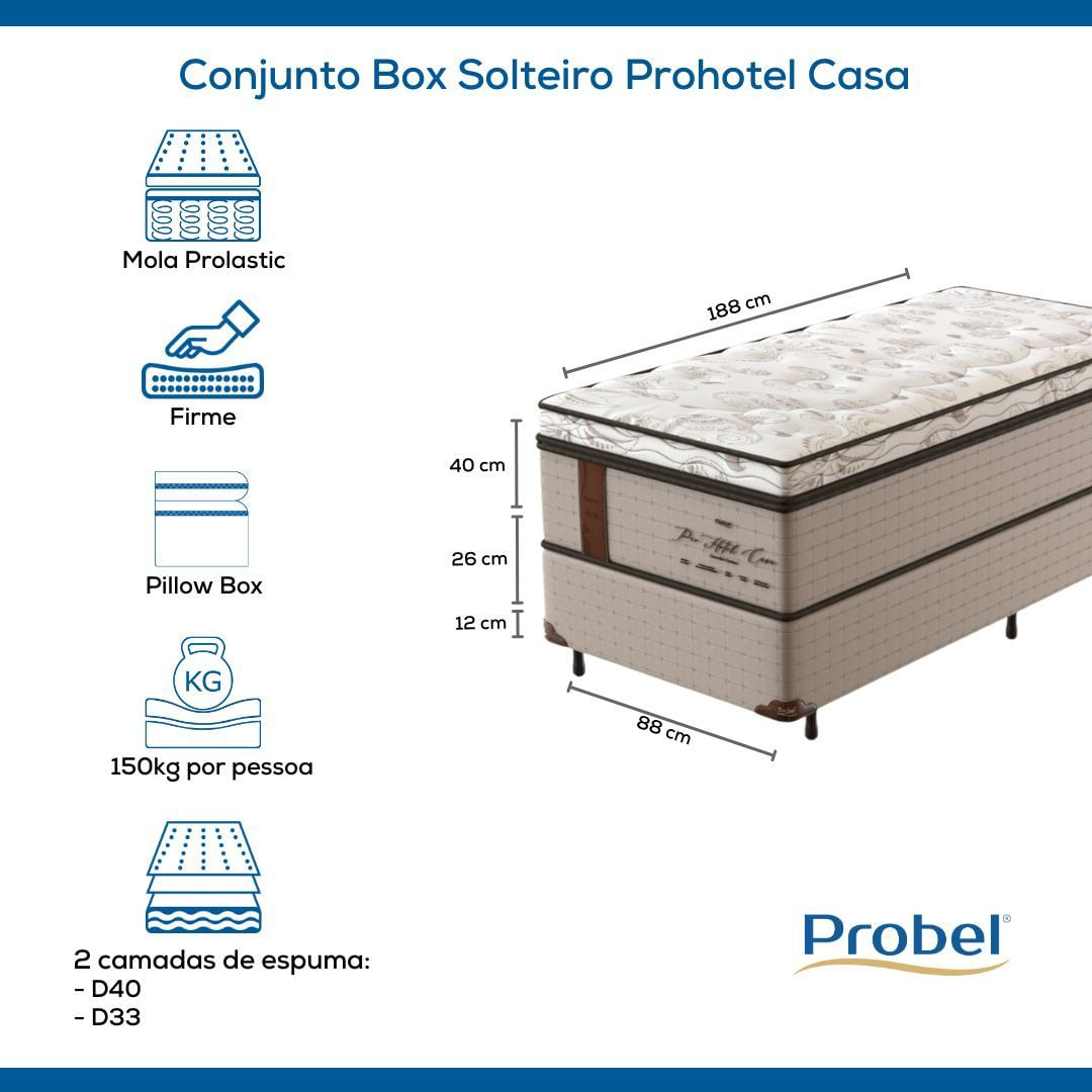 Conjunto Box Solteiro Mola Probel Prohotel Casa (88x188x66cm)