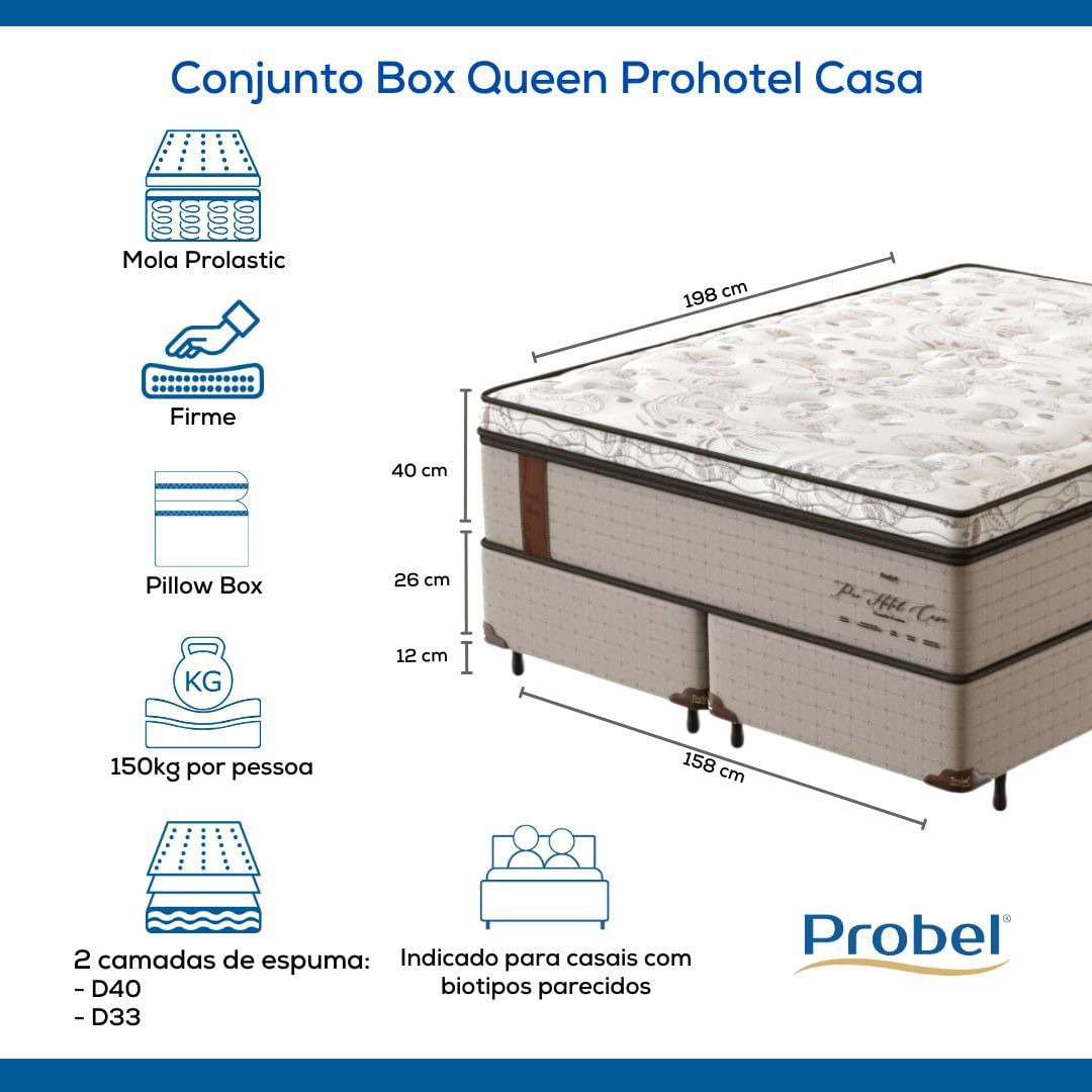 Conjunto Box Queen Mola Probel Prohotel Casa (158x198x66cm)