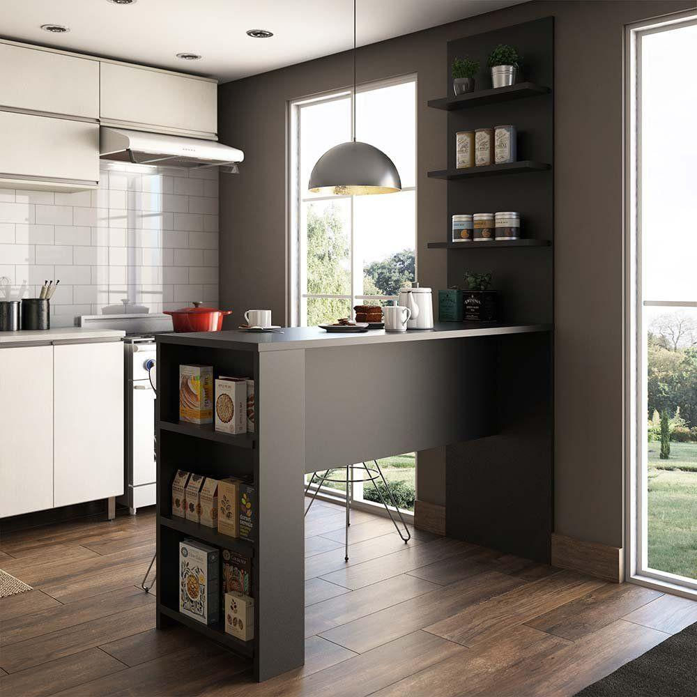 Bancada Mesa Gourmet Para Cozinh e Painel Suprema Preto