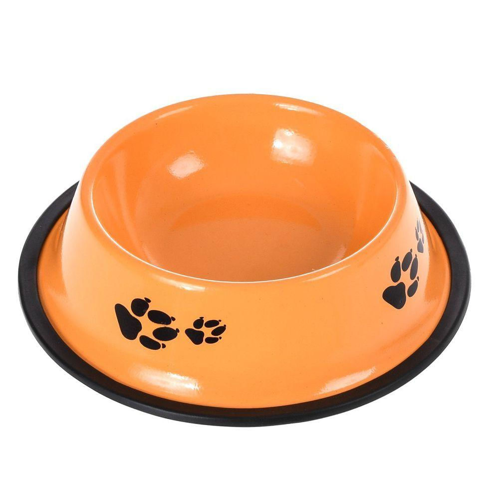 Comedouro E Bebedouro Estampado Aço Inoxidável Meu Pet Laranja