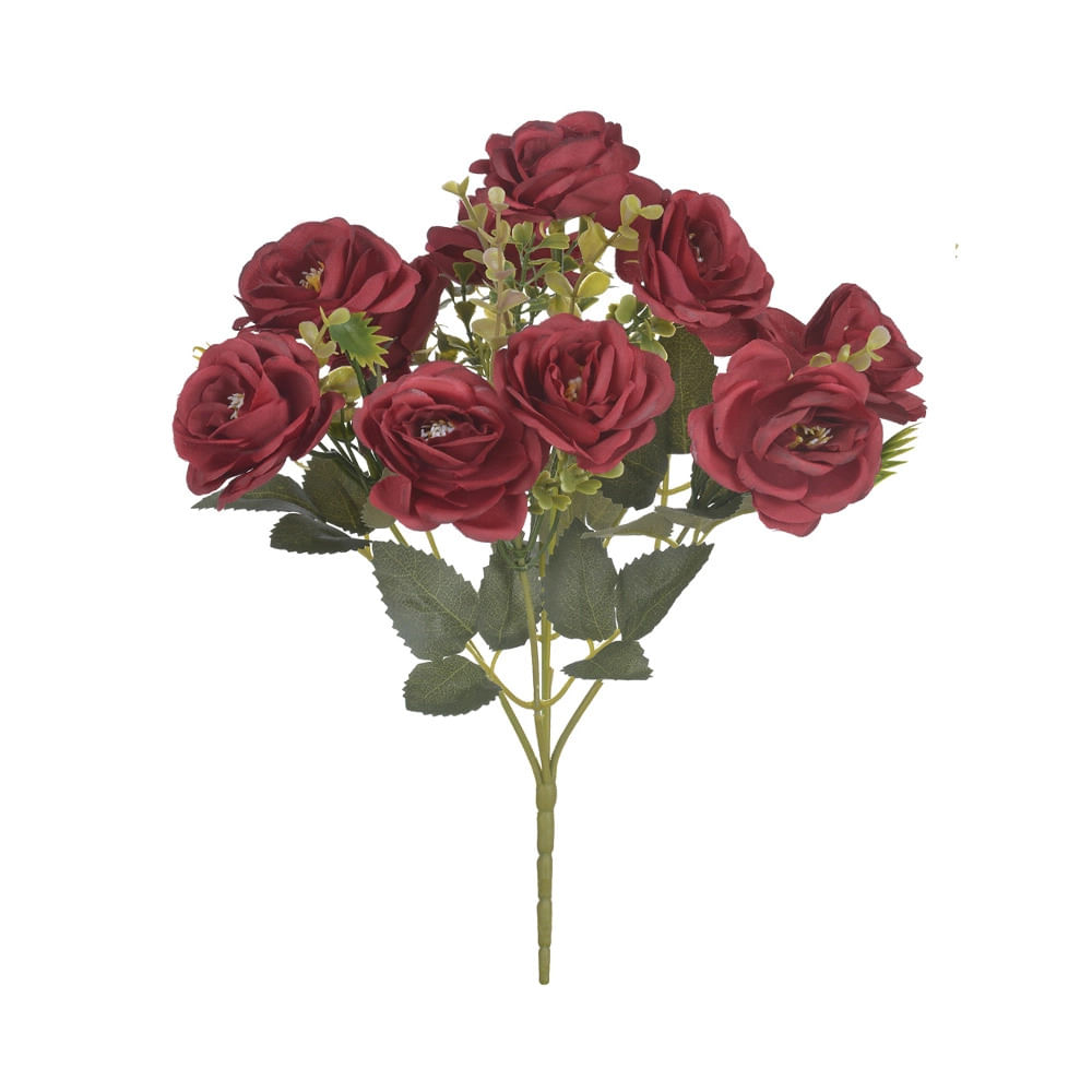 Bouquet de Rosa X10 Florarte 28cm Vermelho Marsala