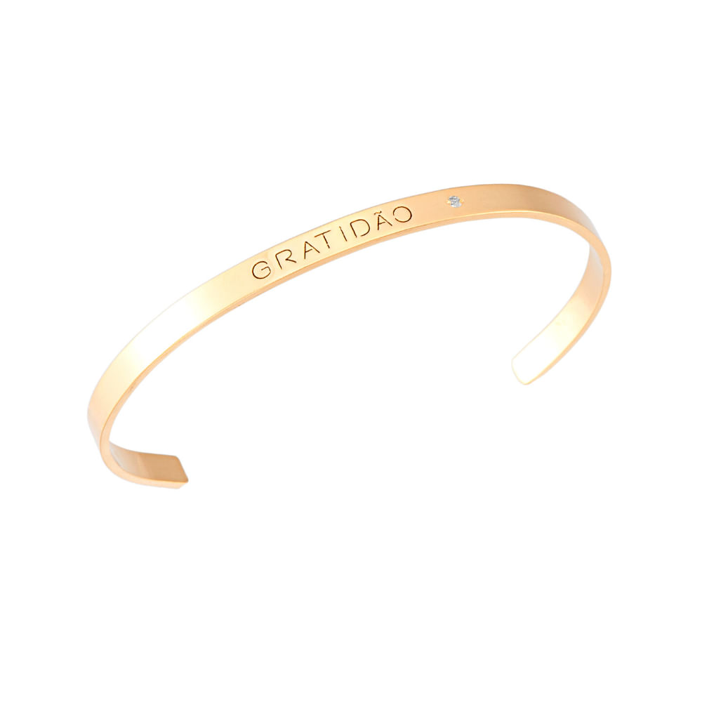 Bracelete Gratidão com ponto de luz zirconia banhado ouro 18k