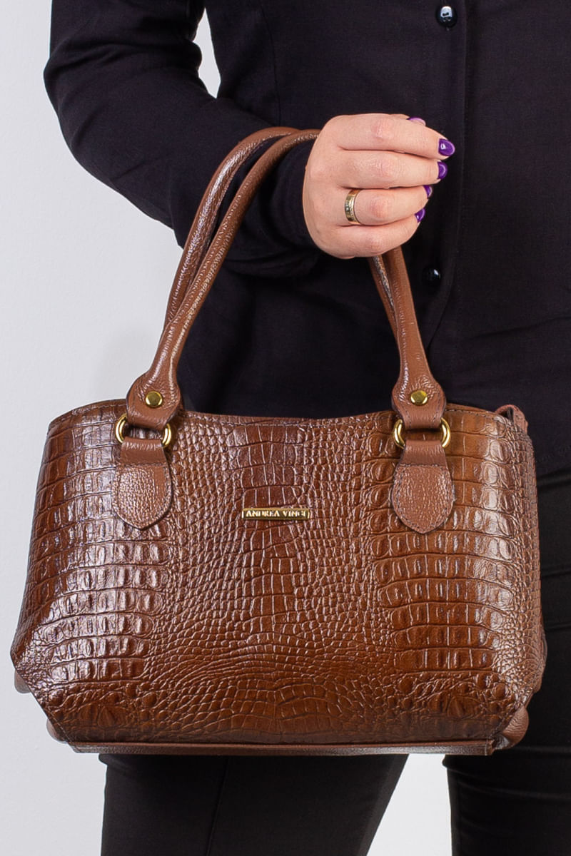 Bolsa estruturada de couro croco Monique Café