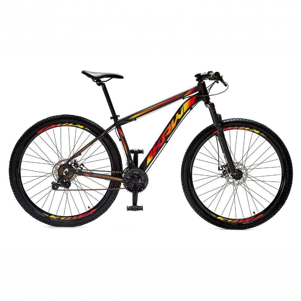 Bicicleta Aro 29 Krw Alumínio 27 Vel Freio A Disco Suspensão Dianteira S7 15.5 Preto-Amarelo E Vermelho