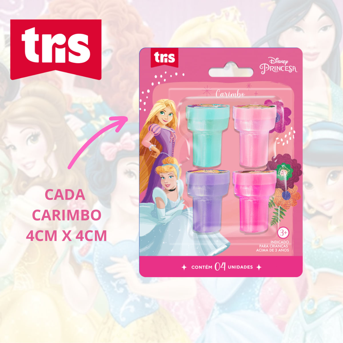 CARIMBO AUTOTINTADO PRINCESAS CARTELA COM 4 UNIDADES - TRIS