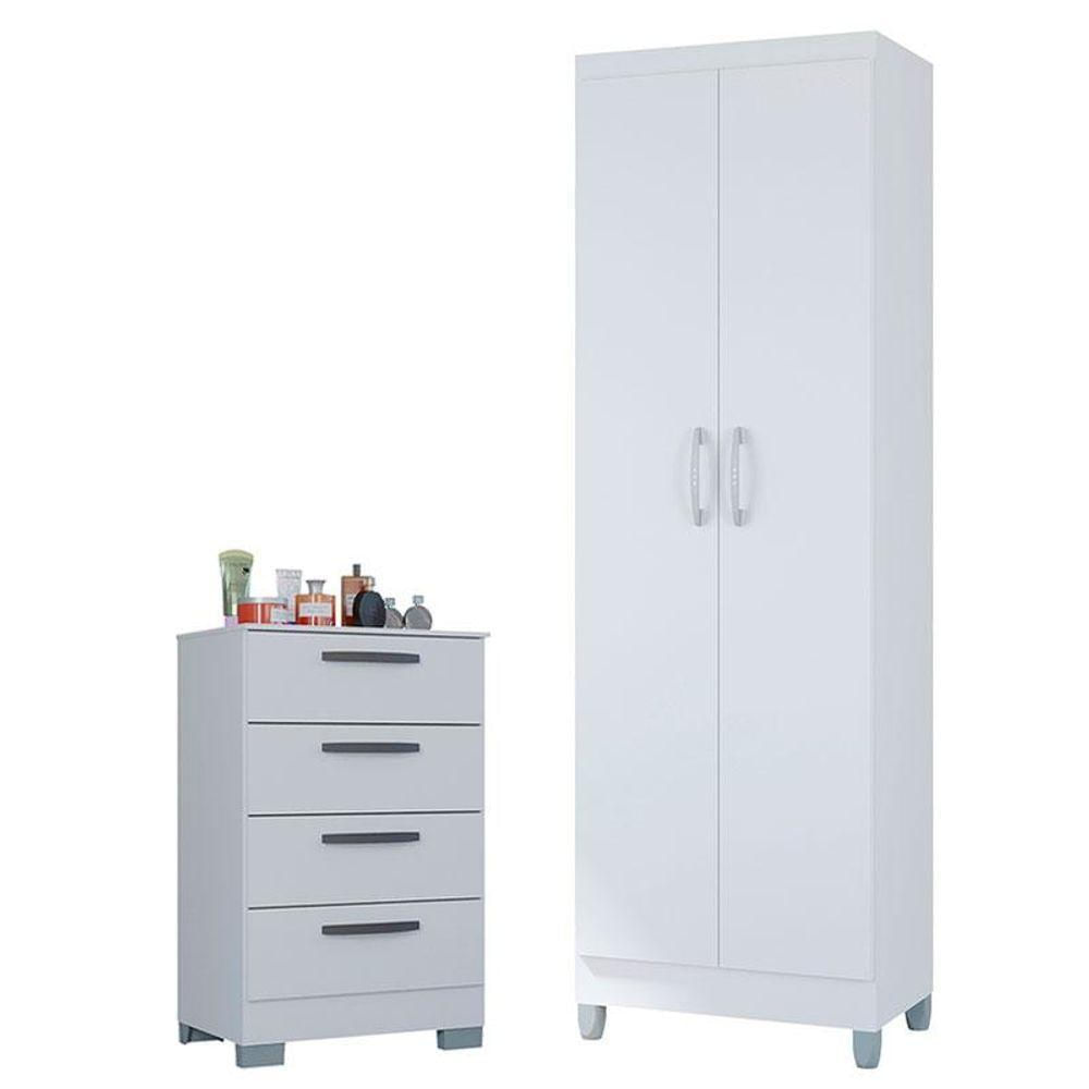 Cômoda 867 4 Gavetas Com Armário Multiuso 2 Portas Branco Brilho - Poquema