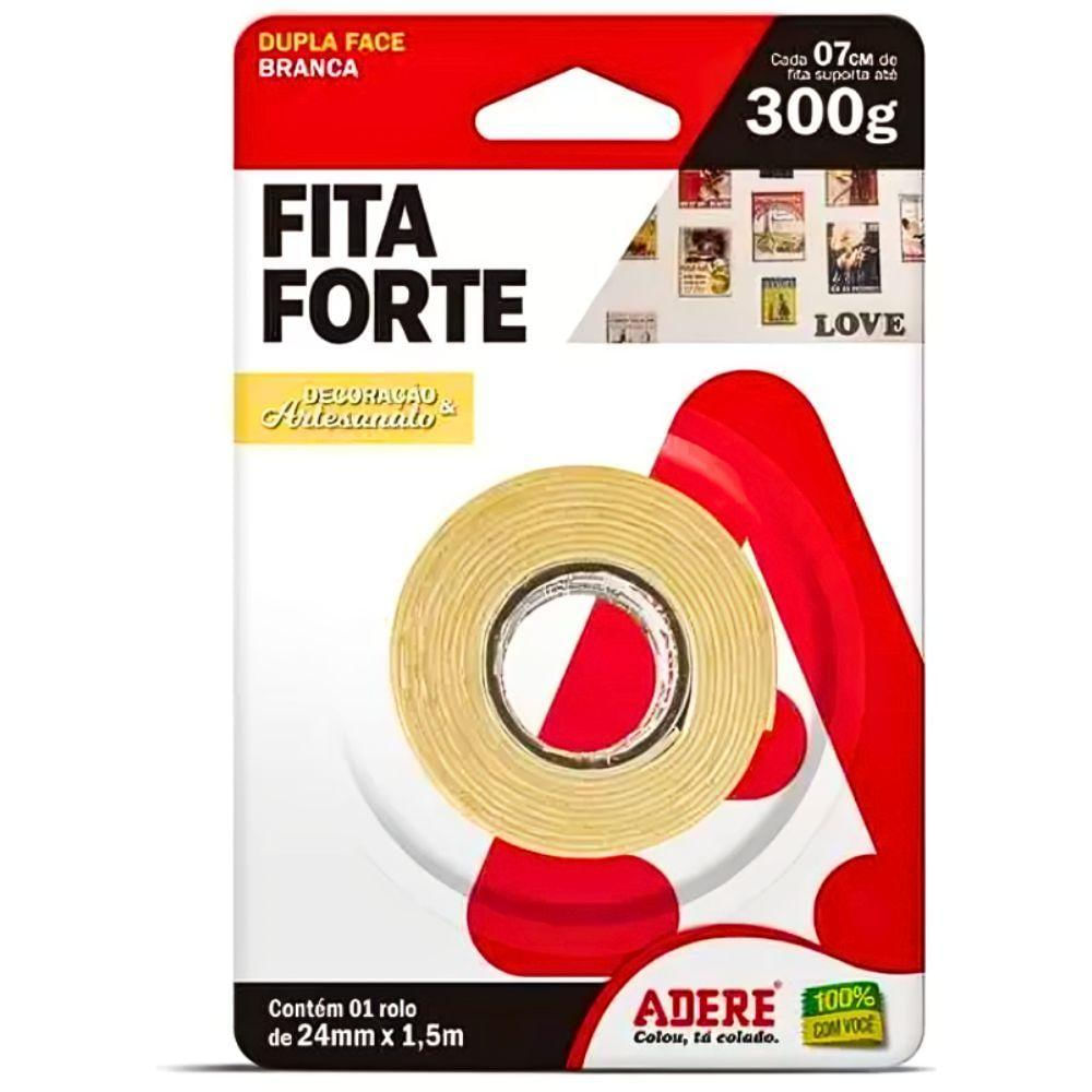 Fita Dupla Face Branca Forte 300g 24mm X 1,5m Adere