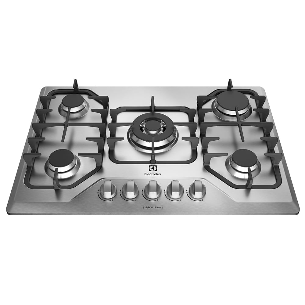 Cooktop 5 Bocas Electrolux a Gás Inox com Tripla Chama e Grades Ferro Fundido (GF75X)