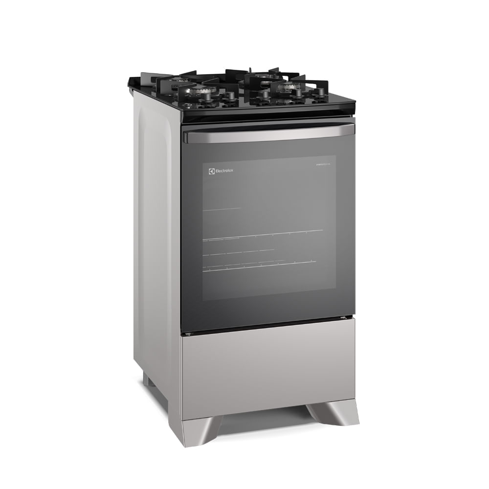 Fogão 4 bocas Electrolux Prata Efficient com Mesa de Vidro, Tripla Chama e VaporBake (FE4GS) Bivolt