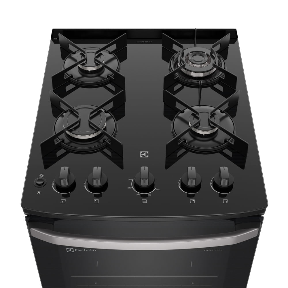 Fogão 4 bocas Electrolux Prata Efficient com Mesa de Vidro, Tripla Chama e VaporBake (FE4GS) Bivolt