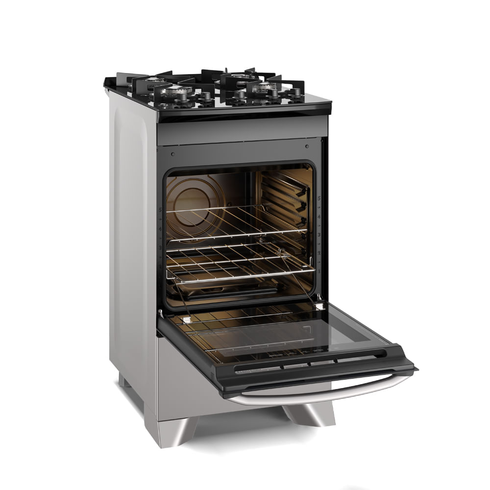Fogão 4 bocas Electrolux Prata Efficient com Mesa de Vidro, Tripla Chama e VaporBake (FE4GS) Bivolt