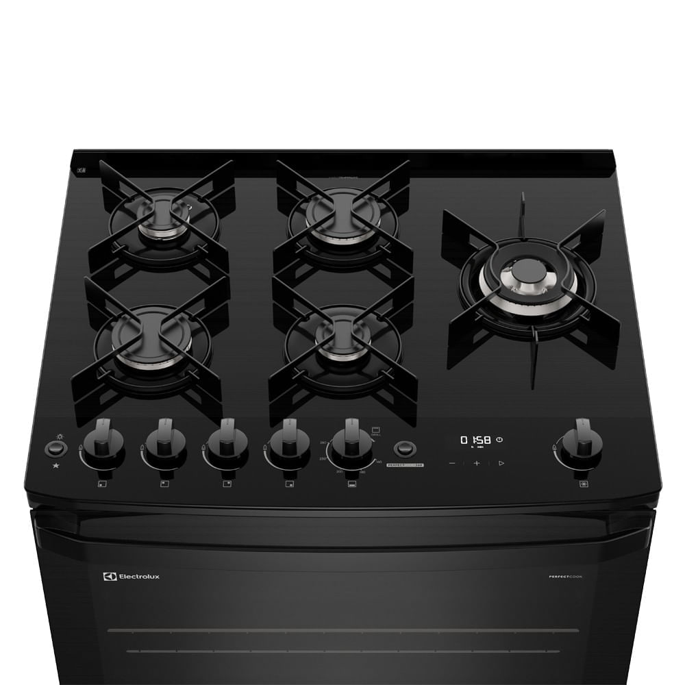 Fogão 5 bocas Electrolux Preto Experience c/ Mesa de Vidro, Grill e PerfectCook360 (FE5CP) 220V