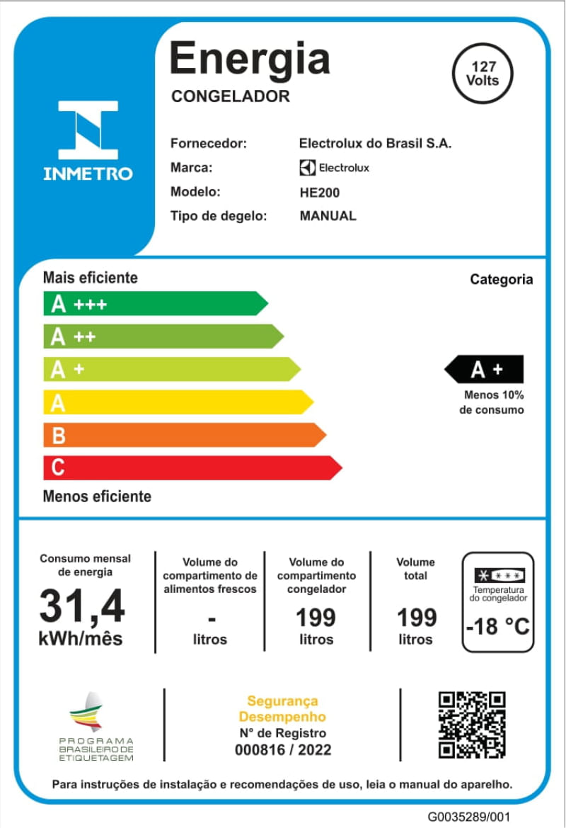 Freezer Horizontal Electrolux Cycle Defrost 199L com função Turbo Freezer Uma Porta (HE200) 127V