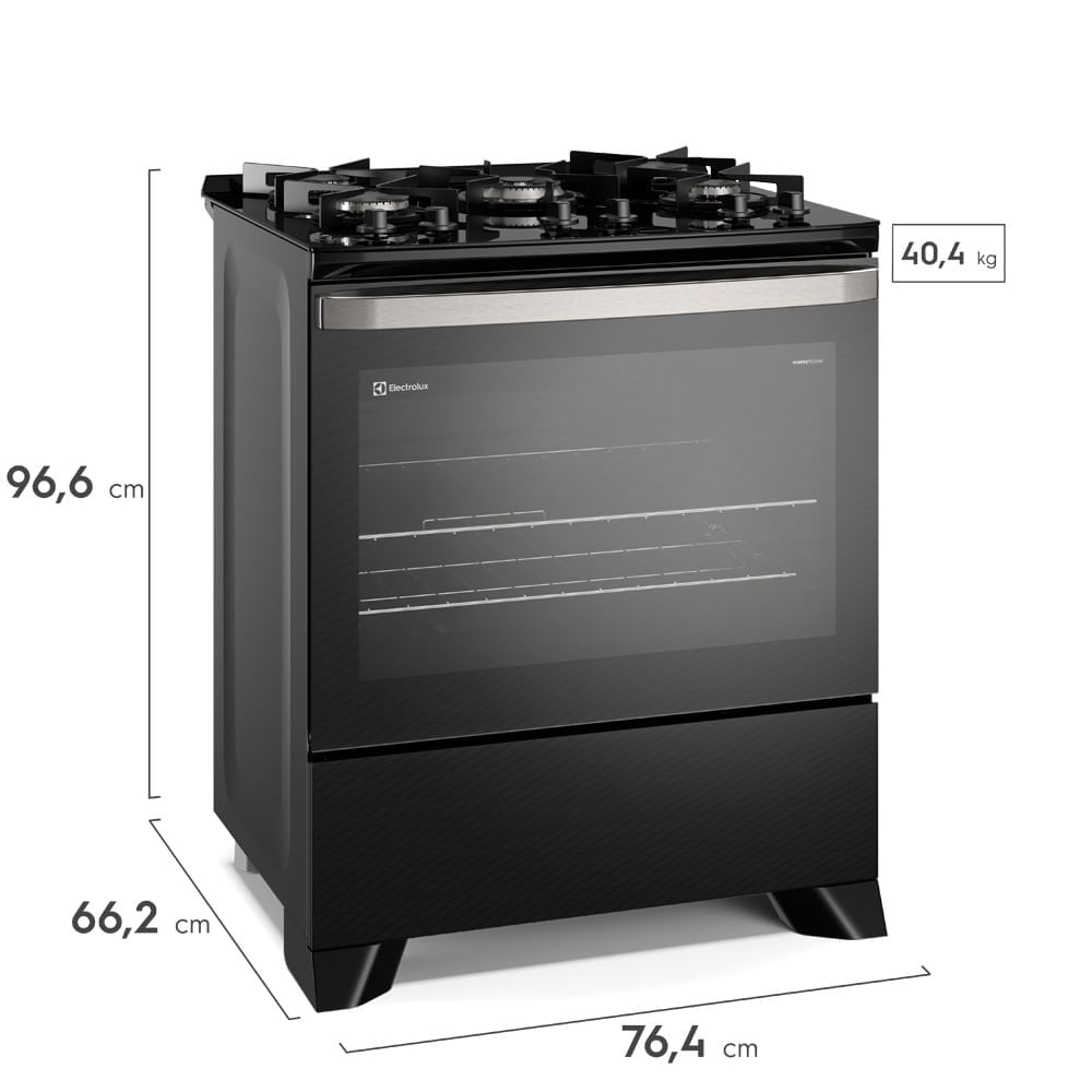 Fogão 5 bocas Electrolux Preto Experience Mesa de Vidro, PerfectCook e VaporBake (FE5GP) Bivolt