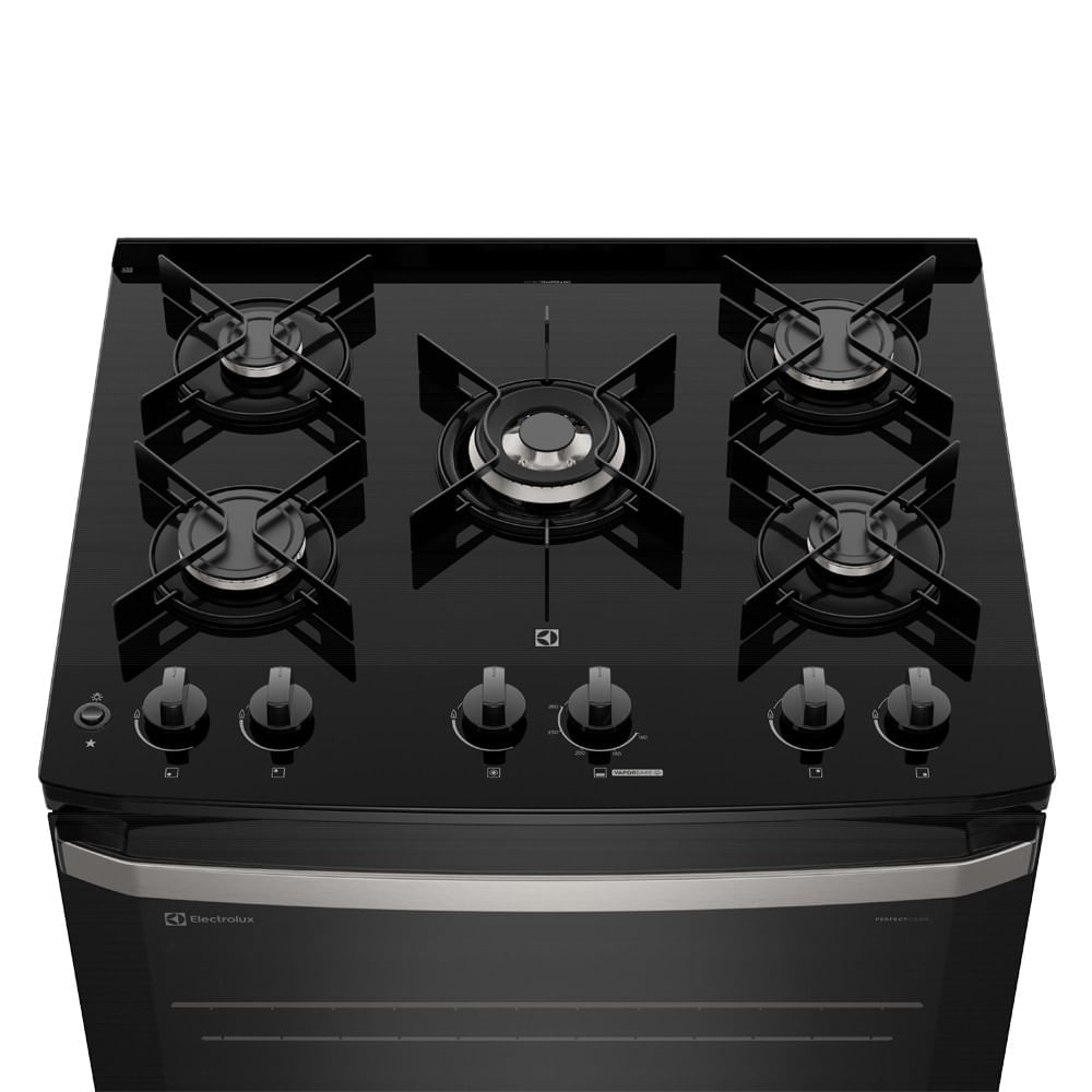 Fogão 5 bocas Electrolux Preto Experience Mesa de Vidro, PerfectCook e VaporBake (FE5GP) Bivolt