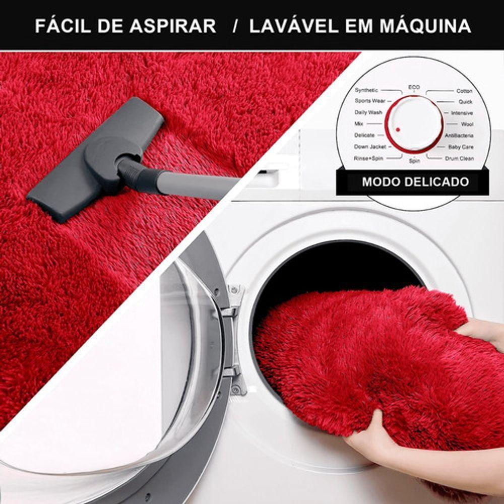 Tapete Sala Felpudo Peludo Redondo 60 Cm Vermelho