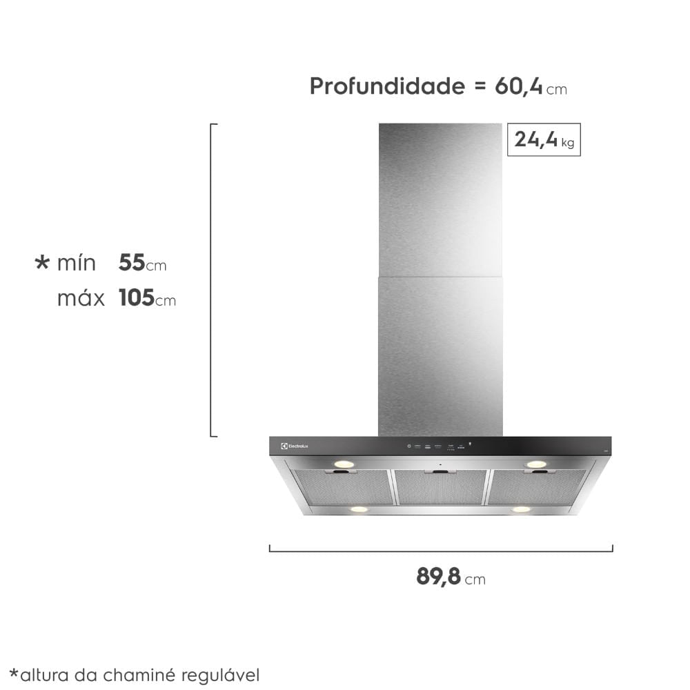 Coifa de Ilha Electrolux 90cm Inox Experience com Inteligência Artificial e Alto Poder Sucção (CE9IF) 127V