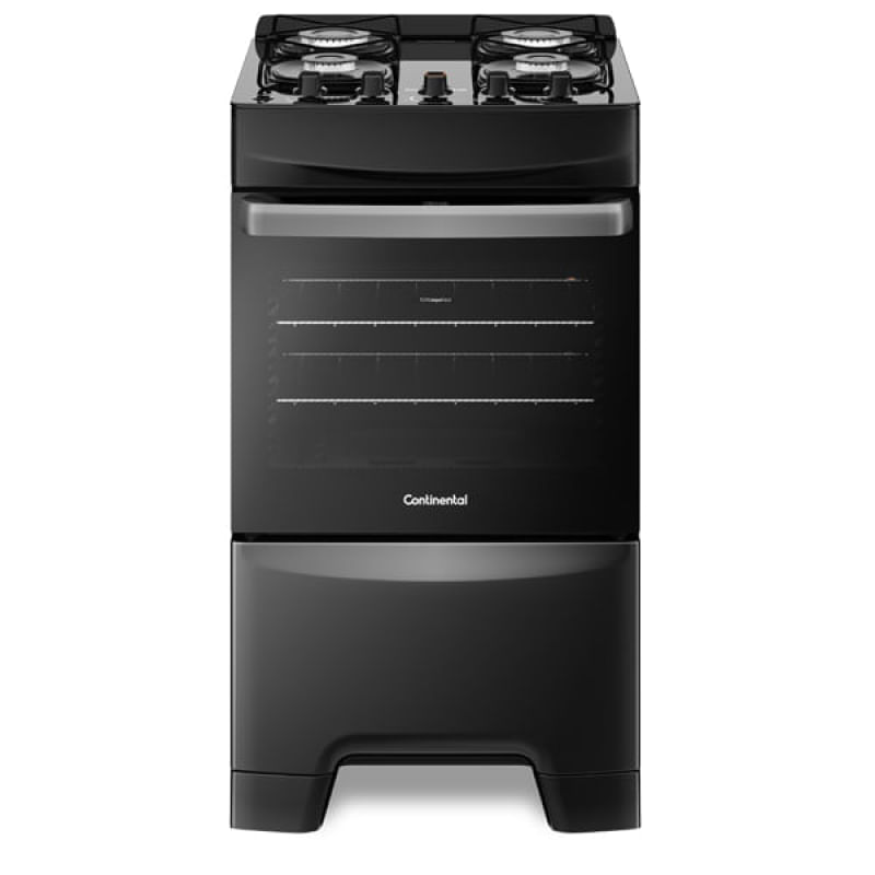 Fogão 4 Bocas Continental Preto Automático com TOPLimpaFácil e Mesa de Vidro (FC4GP) Premium Bivolt