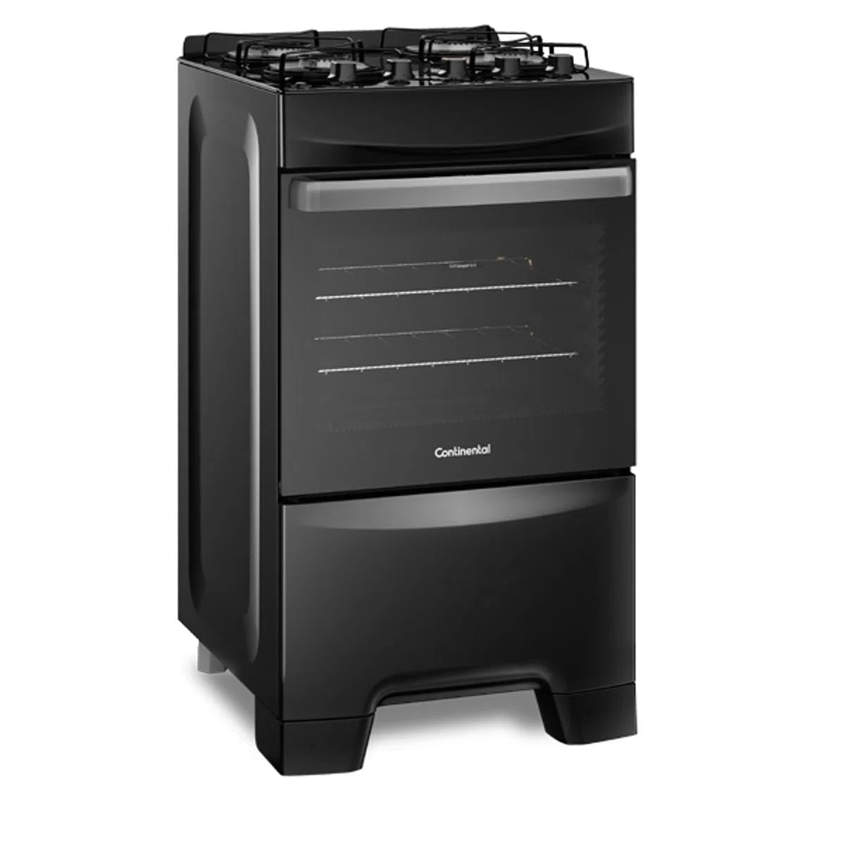 Fogão 4 Bocas Continental Preto Automático com TOPLimpaFácil e Mesa de Vidro (FC4GP) Premium Bivolt