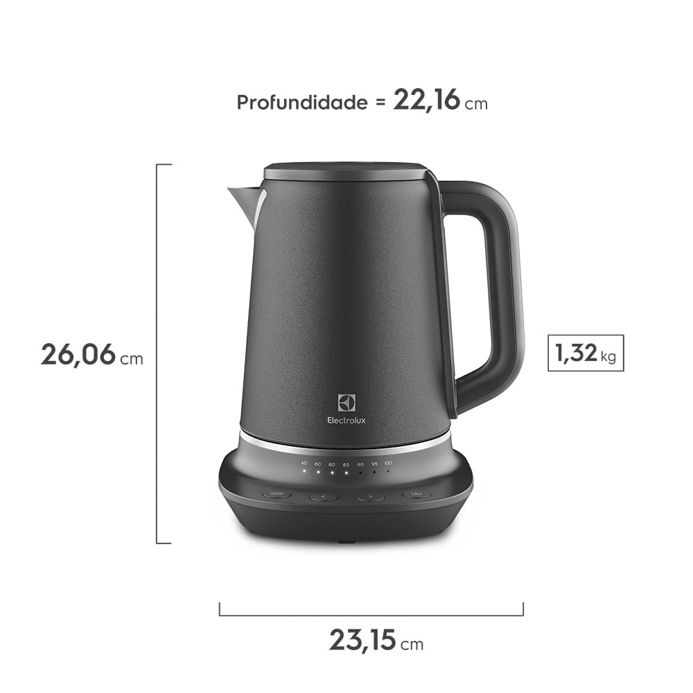Chaleira Elétrica Electrolux 1,7L Inox Preta Expert com Tecnologia PerfectSense (EKP70) 127V