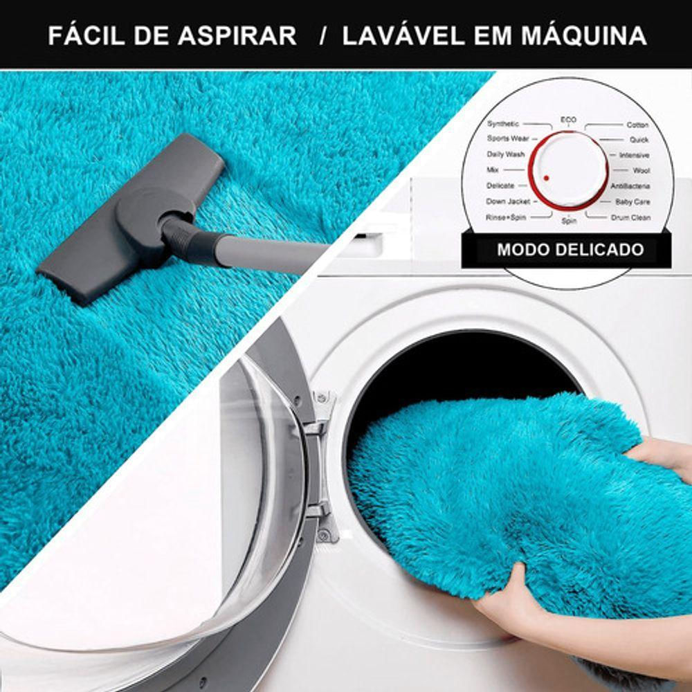 Tapete Sala Felpudo Peludo Turquesa Redondo 60 Cm