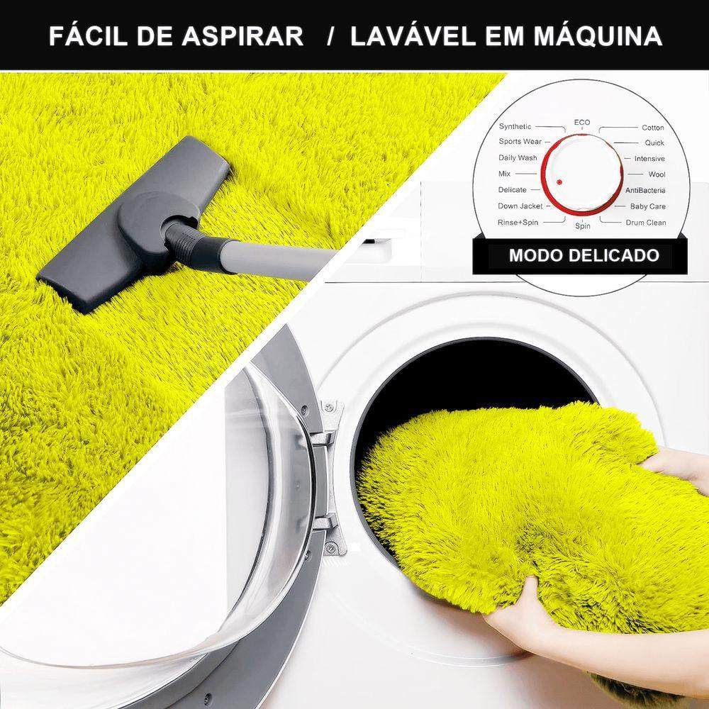 Tapete Sala Felpudo Peludo Redondo 100 Cm Amarelo