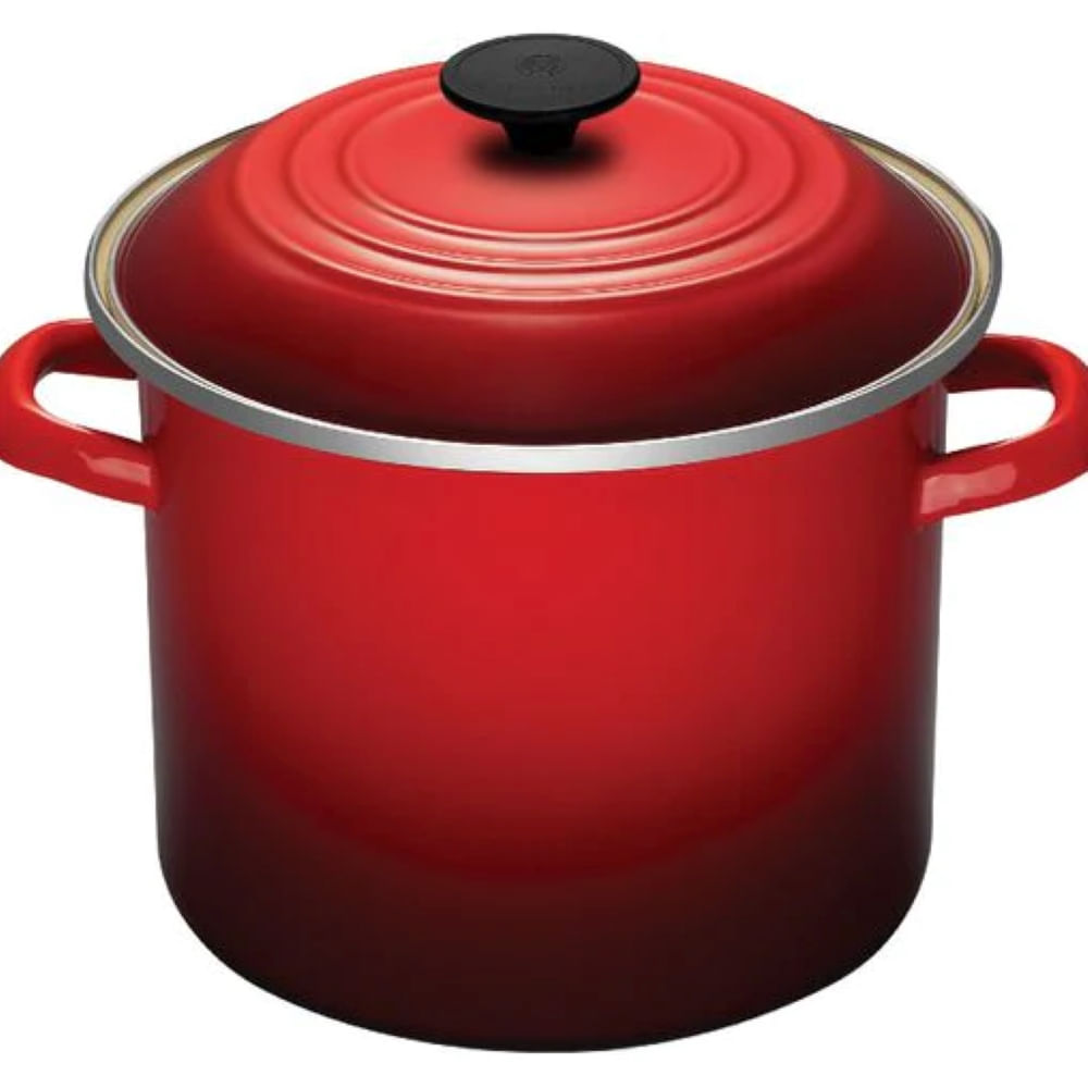 KIT LE CREUSET STOCKPOT EM AÇO INOX ESMALTADO 22CM 7,6L E 2 PRATOS FUNDOS 22CM EM CERÂMICA VERMELHO