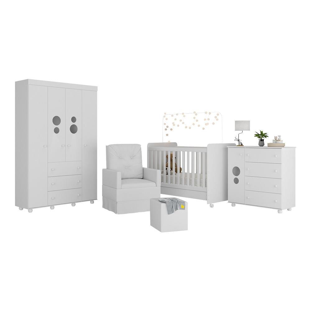 Quarto Completo com Poltrona de Amamentação e Puff Pimpolho Multimóveis MP4085 Branco