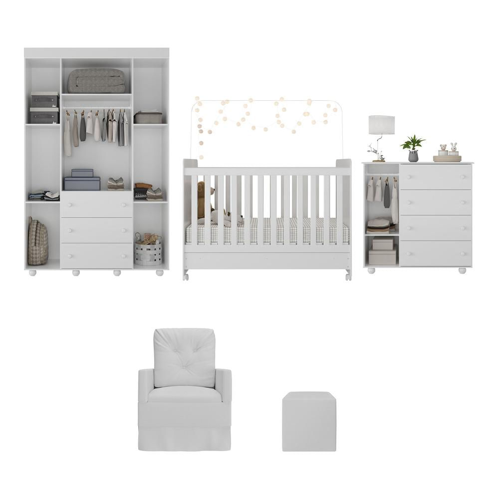 Quarto Completo com Poltrona de Amamentação e Puff Pimpolho Multimóveis MP4085 Branco