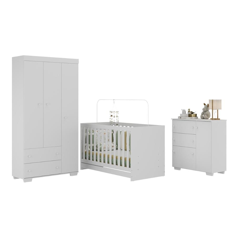 Quarto Infantil Completo com Colchão Incluso Algodão Doce Multimóveis MP4253 Branco