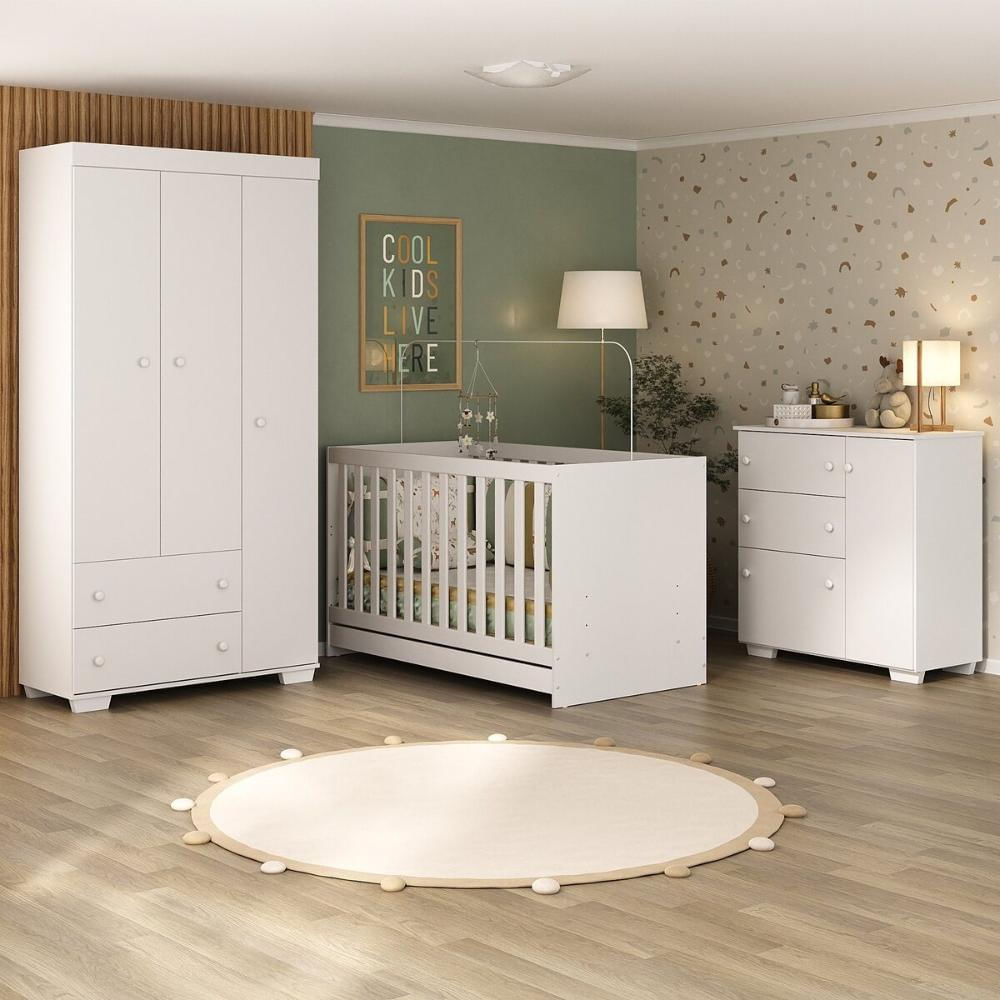 Quarto Infantil Completo com Colchão Incluso Algodão Doce Multimóveis MP4253 Branco