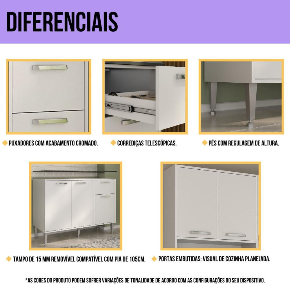 Armário de Cozinha com Balcão para Pia Siena Multimóveis MP2216 Branco