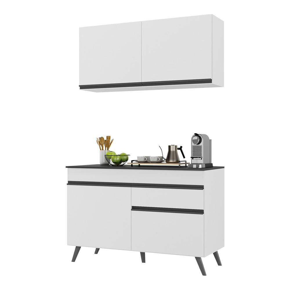 Armário de Cozinha Compacta 120cm Veneza Multimóveis V3687 BRANCO E PRETO