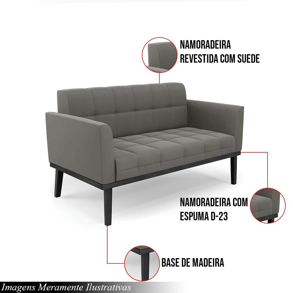 Poltrona Namoradeira Decorativa Karen Pés Fixo em Madeira Preto Suede Grafite G19 - Gran Belo