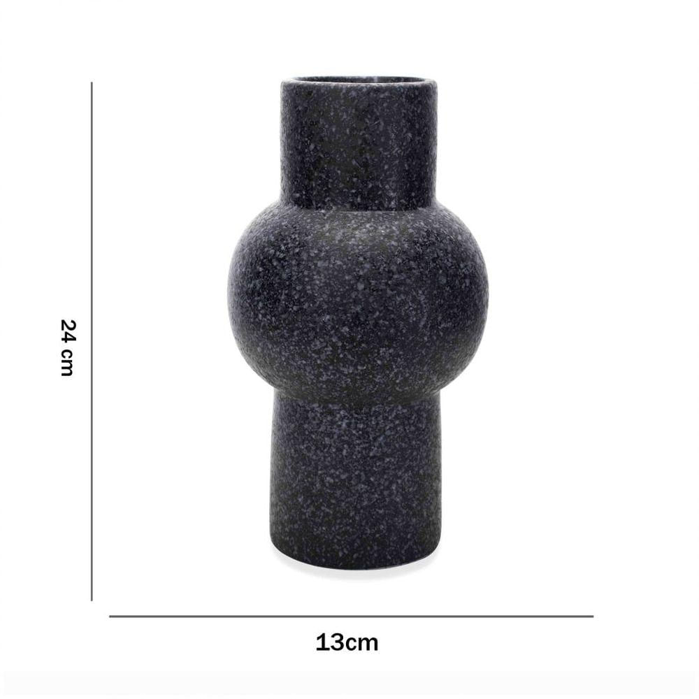 Vaso Em Cerâmica Flocos Preto 24x13 Cm - D'rossi