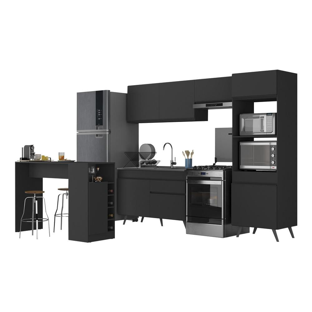 Armário de Cozinha com Bancada/Mesa Gourmet Veneza Multimóveis MP2174 Preto