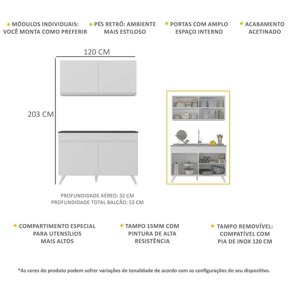 Armário de Cozinha Compacta 120cm Veneza Multimóveis V2141 Branco