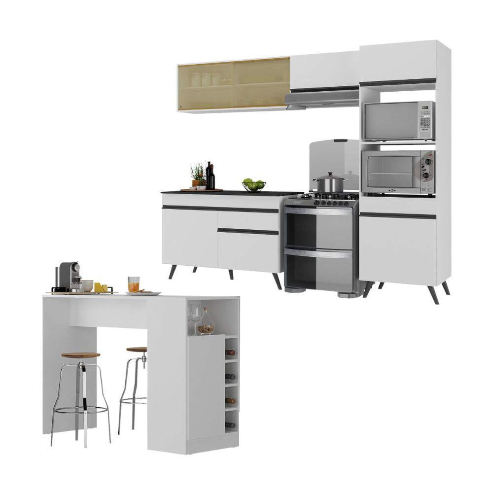 Armário de Cozinha Modulado com Bancada Americana Multimóveis MP2209 BRANCO E PRETO