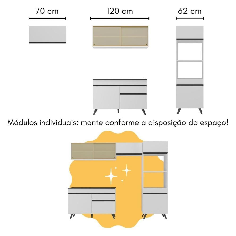 Armário de Cozinha Modulado com Bancada Americana Multimóveis MP2209 BRANCO E PRETO