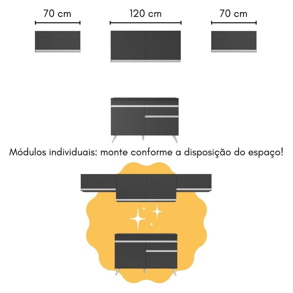 Armário de Cozinha Modulado com Bancada Veneza Multimóveis MP2212 Preto/Branco