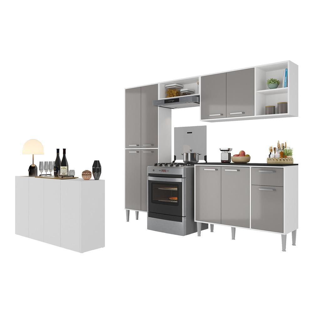 Armário de Cozinha Completa com Buffet/Aparador Siena Multimóveis MP2041 Branca/Lacca Fumê