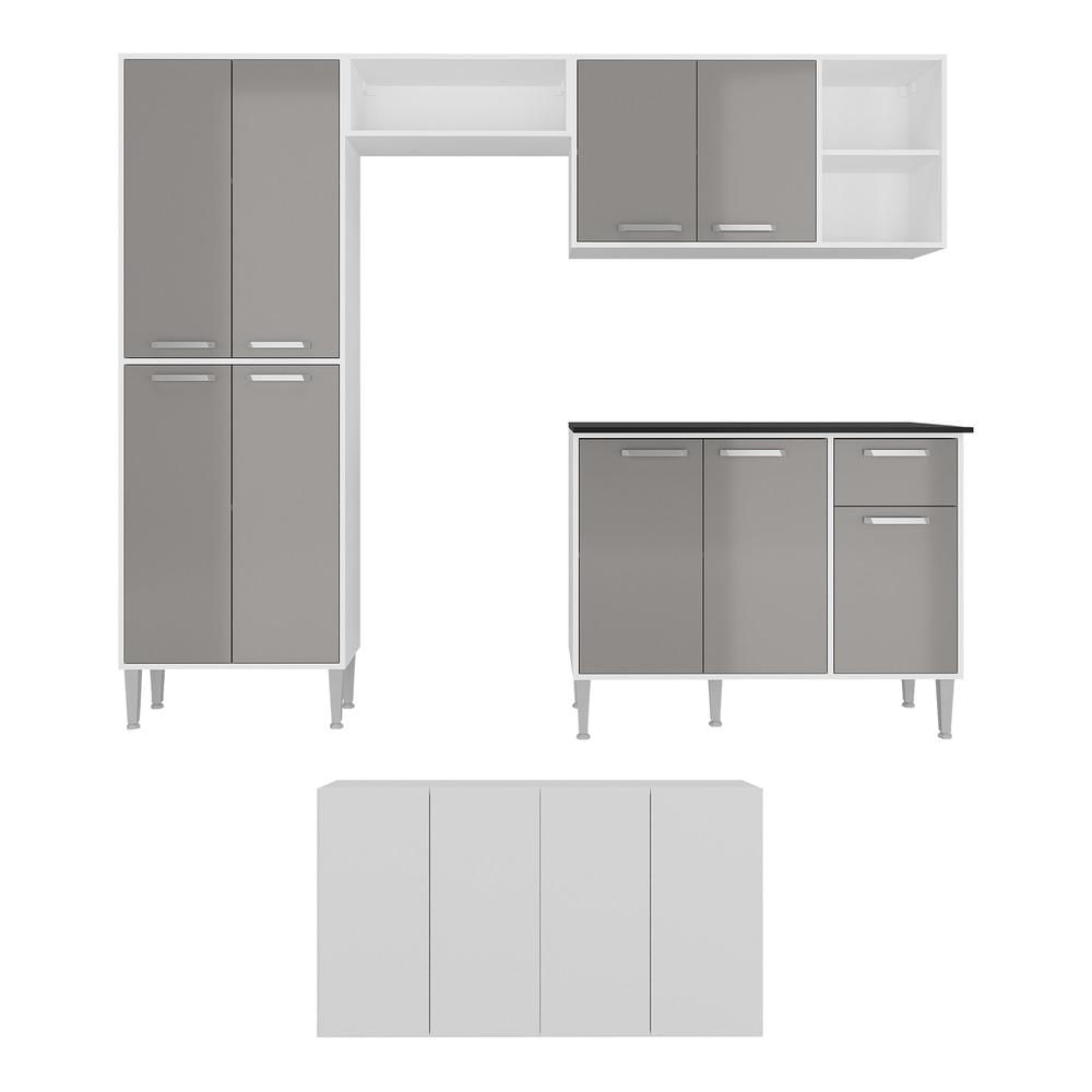 Armário de Cozinha Completa com Buffet/Aparador Siena Multimóveis MP2041 Branca/Lacca Fumê