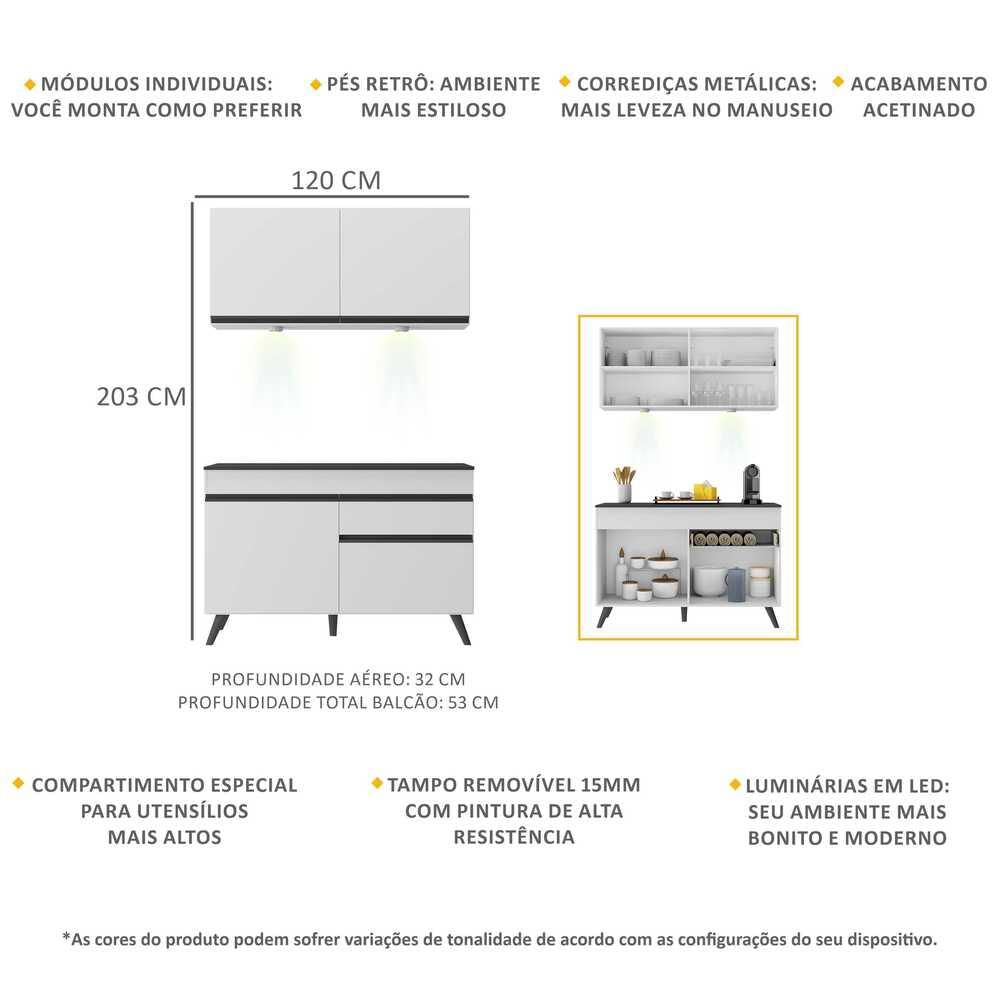 Armário de Cozinha Compacta 2 peças com Leds MP2012.964 Veneza Up Multimóveis Branco