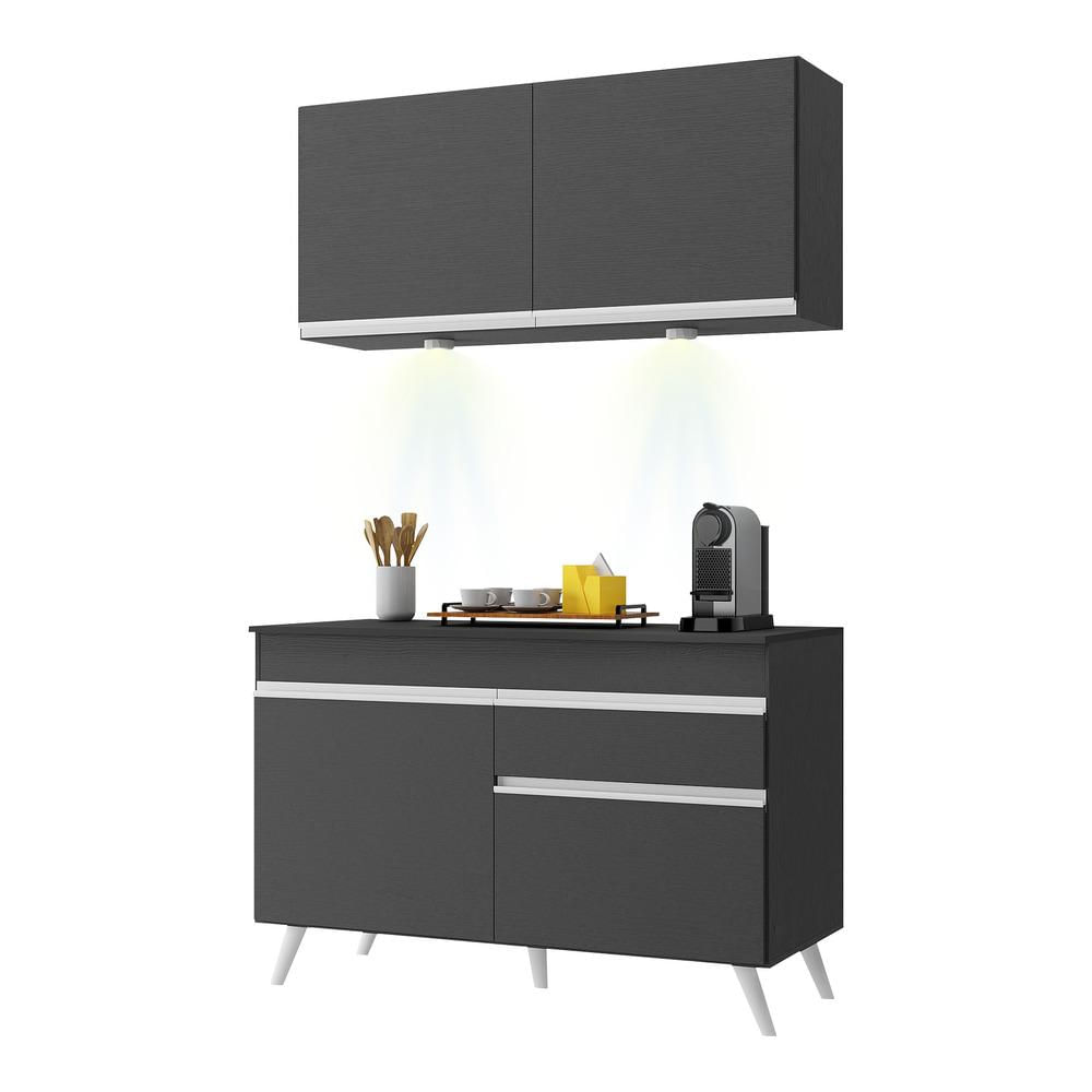 Armário de Cozinha Compacta 2 peças com Leds MP2012.898 Veneza Up Multimóveis Preto